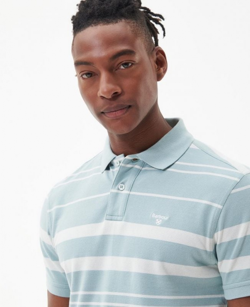 Light Blue / White Men Barbour Halden Polo Shirt | US-1382KTDXU