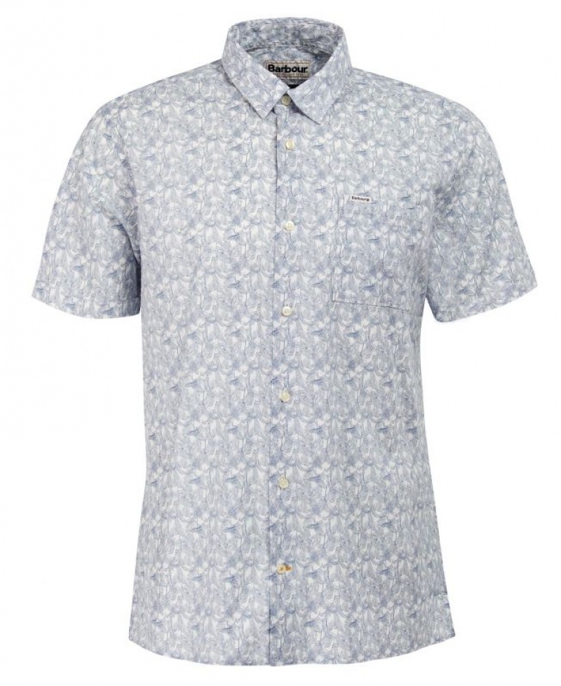 Light Blue / White Men Barbour Lowick Regular Summer Shirts | US-3942KOHWT