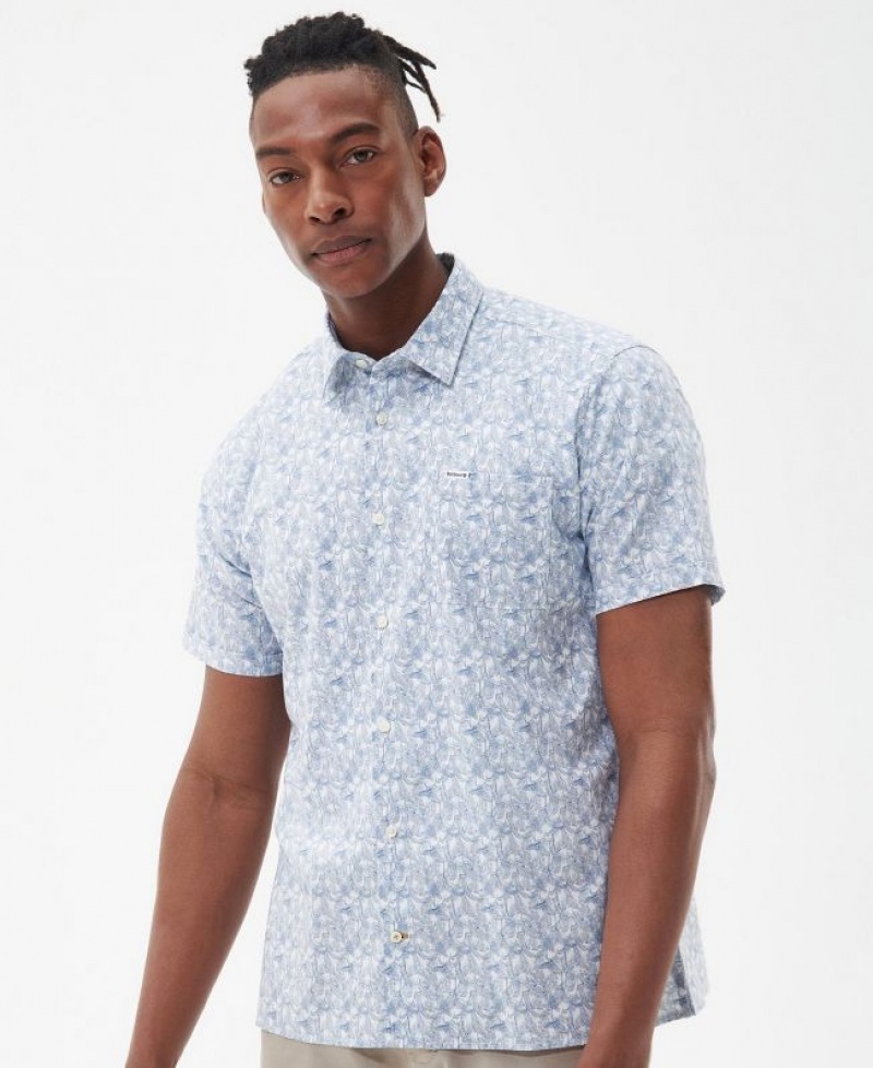 Light Blue / White Men Barbour Lowick Regular Summer Shirts | US-3942KOHWT