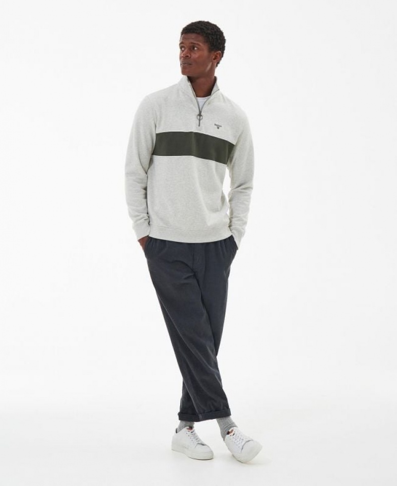 Light Grey / Olive Men Barbour Bromfield Half-Zip Sweater | US-2893LTYZV