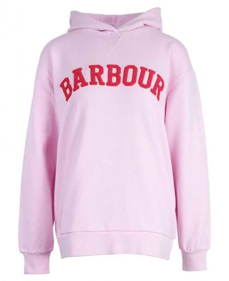 Light Pink Women Barbour Northumberland Patch Hoodie | US-5419UKYNQ