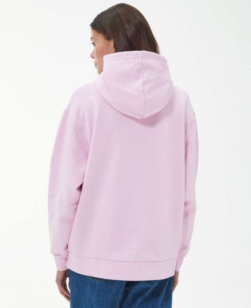 Light Pink Women Barbour Northumberland Patch Hoodie | US-5419UKYNQ