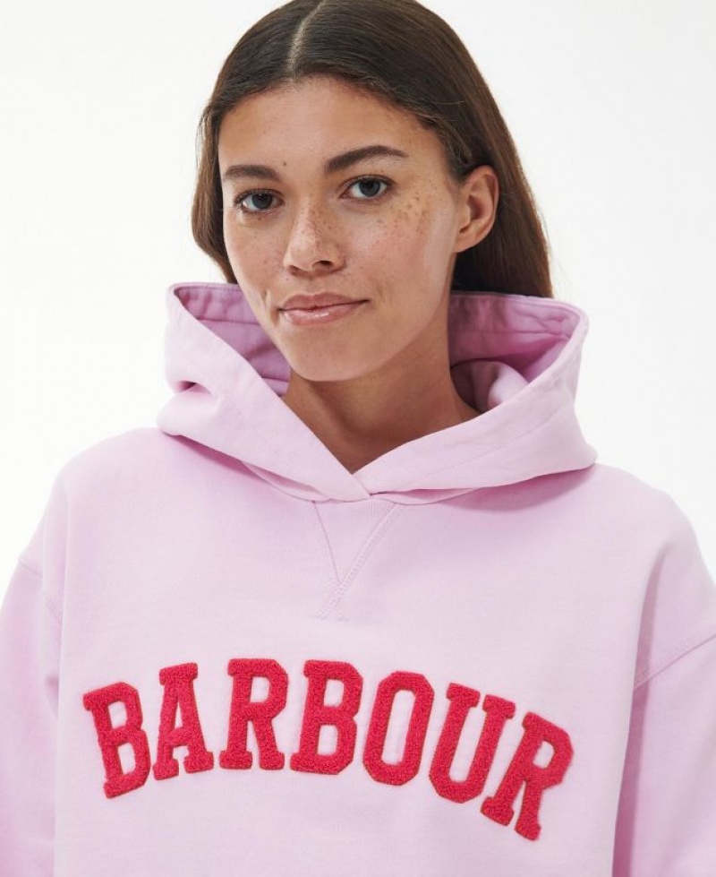 Light Pink Women Barbour Northumberland Patch Hoodie | US-5419UKYNQ