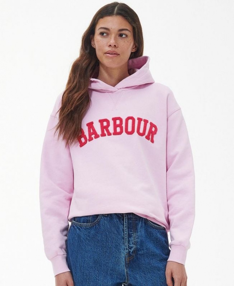 Light Pink Women Barbour Northumberland Patch Hoodie | US-5419UKYNQ