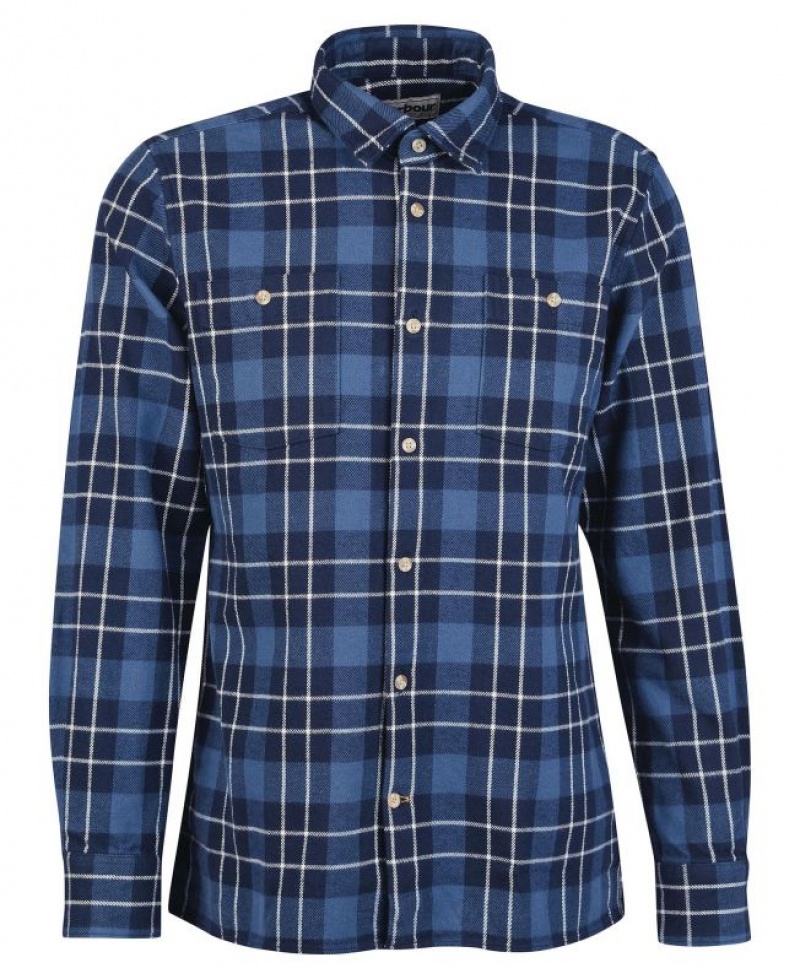 Navy Men Barbour Baysbarn Shirts | US-2918ILVPE