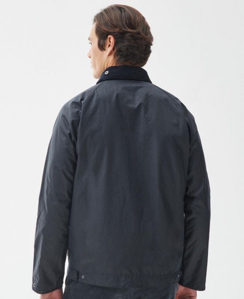 Navy Men Barbour Bedale Short Waxed Jacket | US-5879GBYSQ