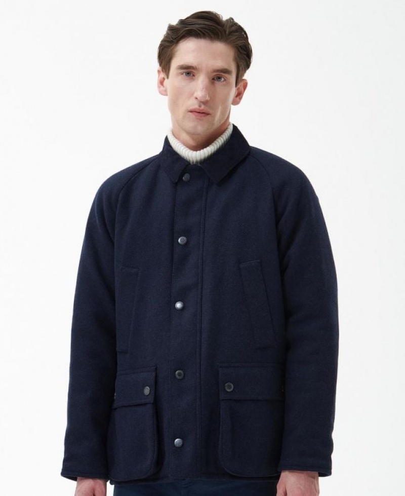 Navy Men Barbour Bedale Wool Casual Jacket | US-6451VLTSK