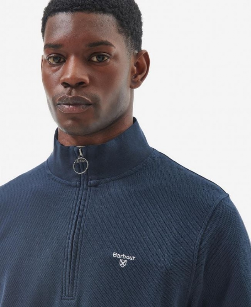 Navy Men Barbour Birkrigg Half Zip Sweatshirt | US-7310VDRMY