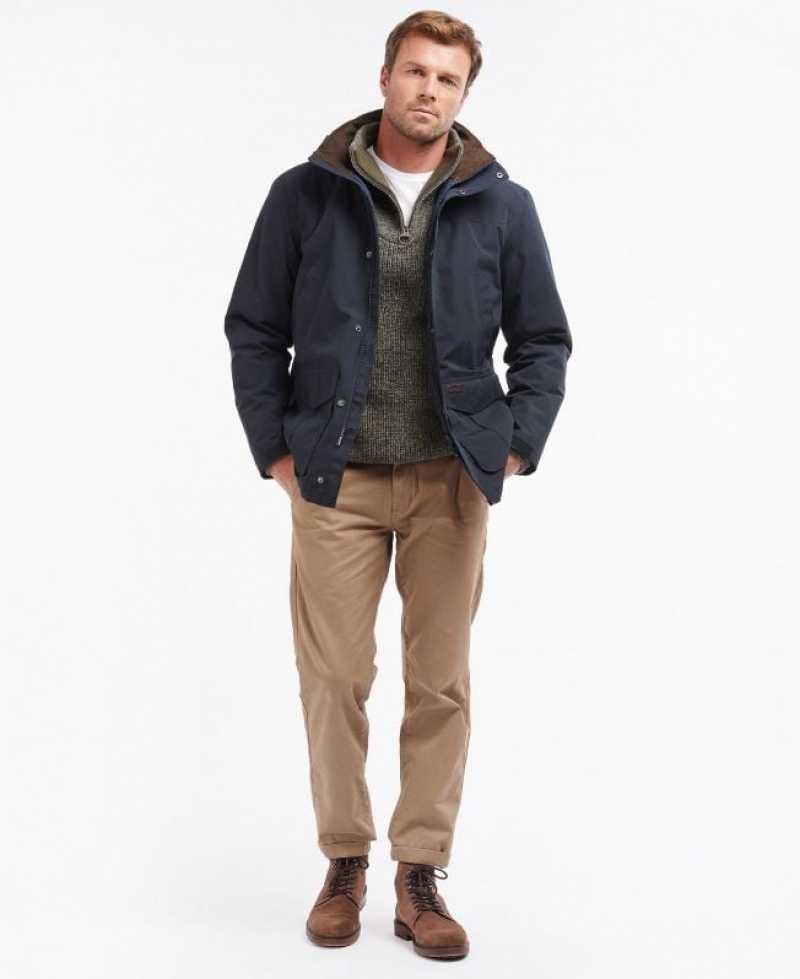 Navy Men Barbour Brockstone Waterproof Jacket | US-1380HUNOX