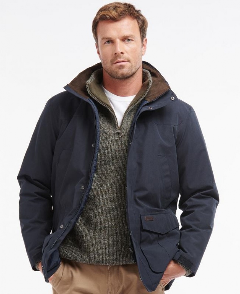 Navy Men Barbour Brockstone Waterproof Jacket | US-1380HUNOX