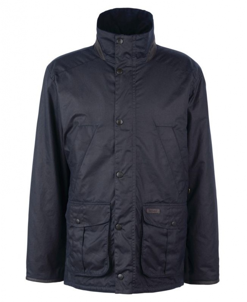 Navy Men Barbour Brockstone Waxed Jacket | US-7986MVKFJ