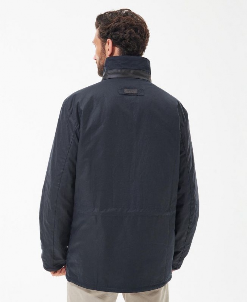 Navy Men Barbour Brockstone Waxed Jacket | US-7986MVKFJ