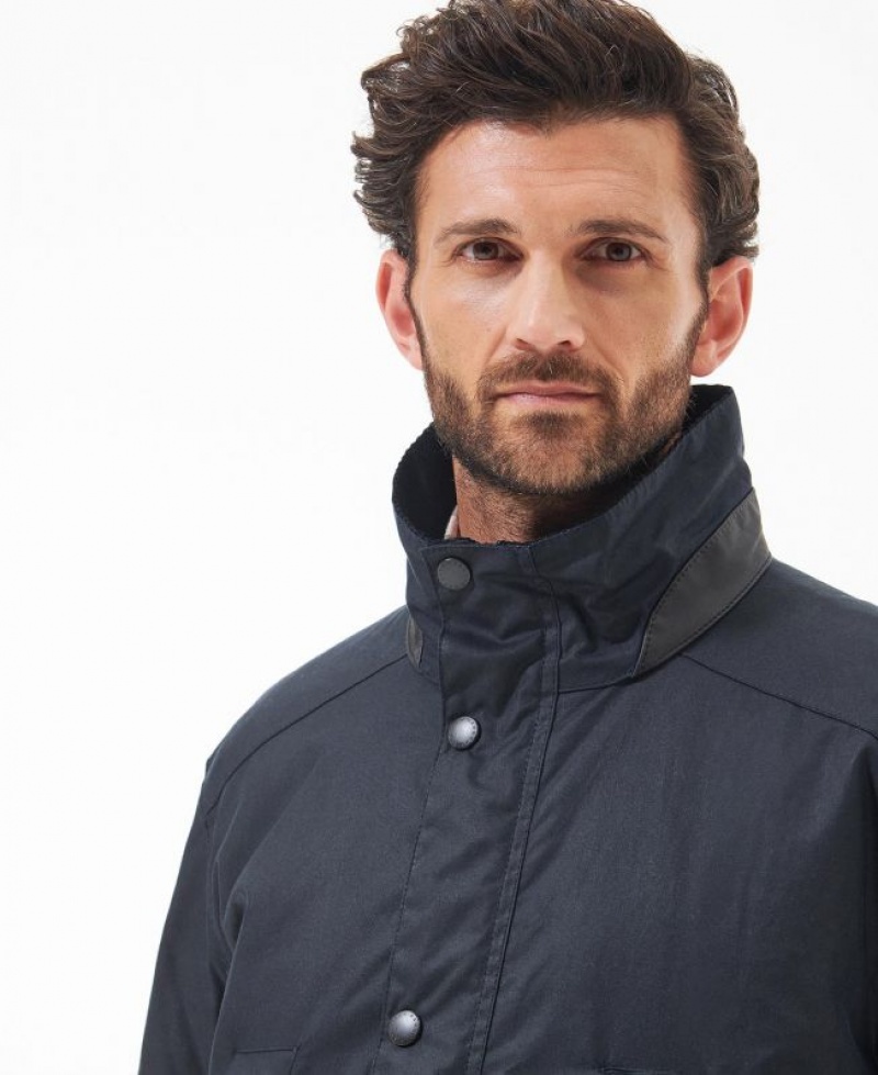 Navy Men Barbour Brockstone Waxed Jacket | US-7986MVKFJ