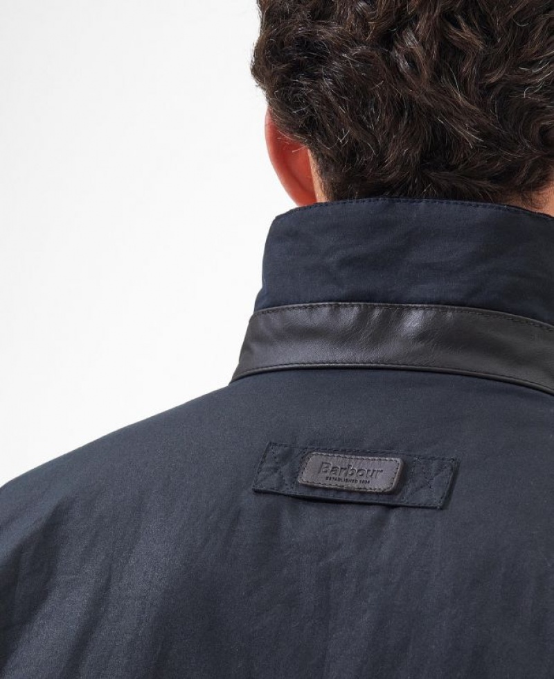 Navy Men Barbour Brockstone Waxed Jacket | US-7986MVKFJ