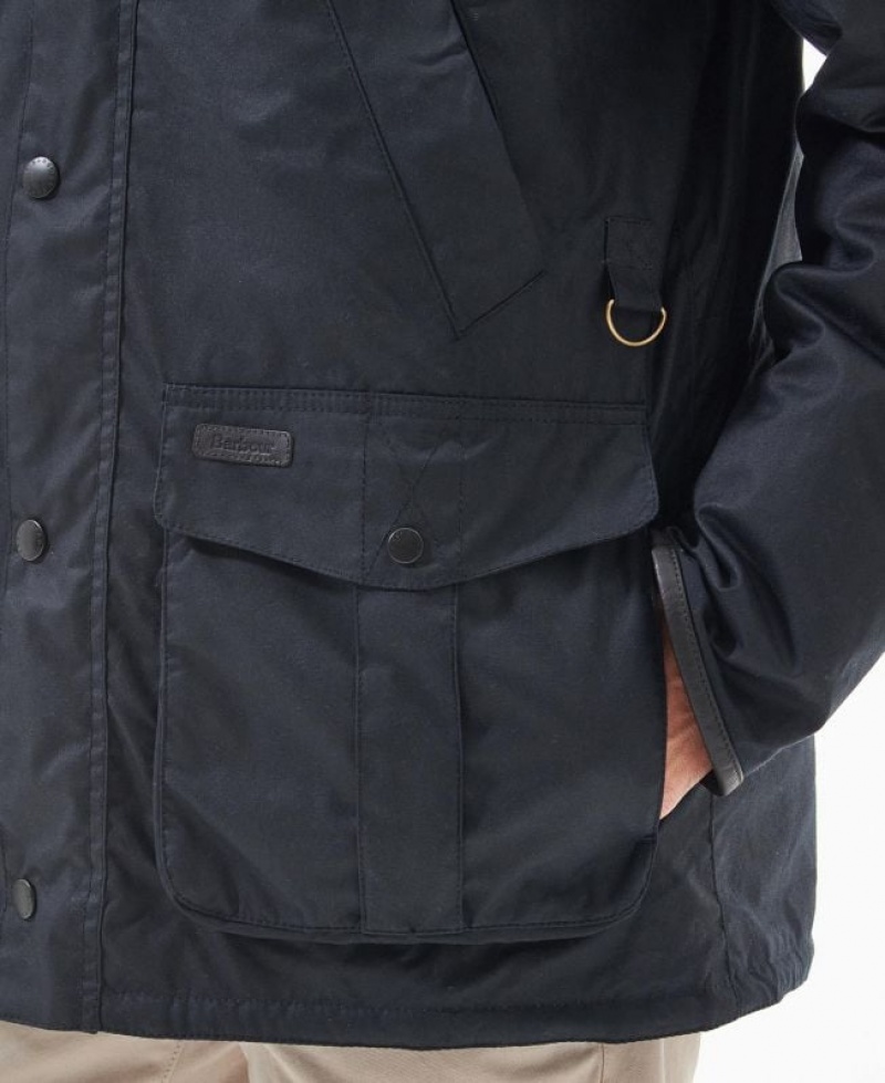 Navy Men Barbour Brockstone Waxed Jacket | US-7986MVKFJ