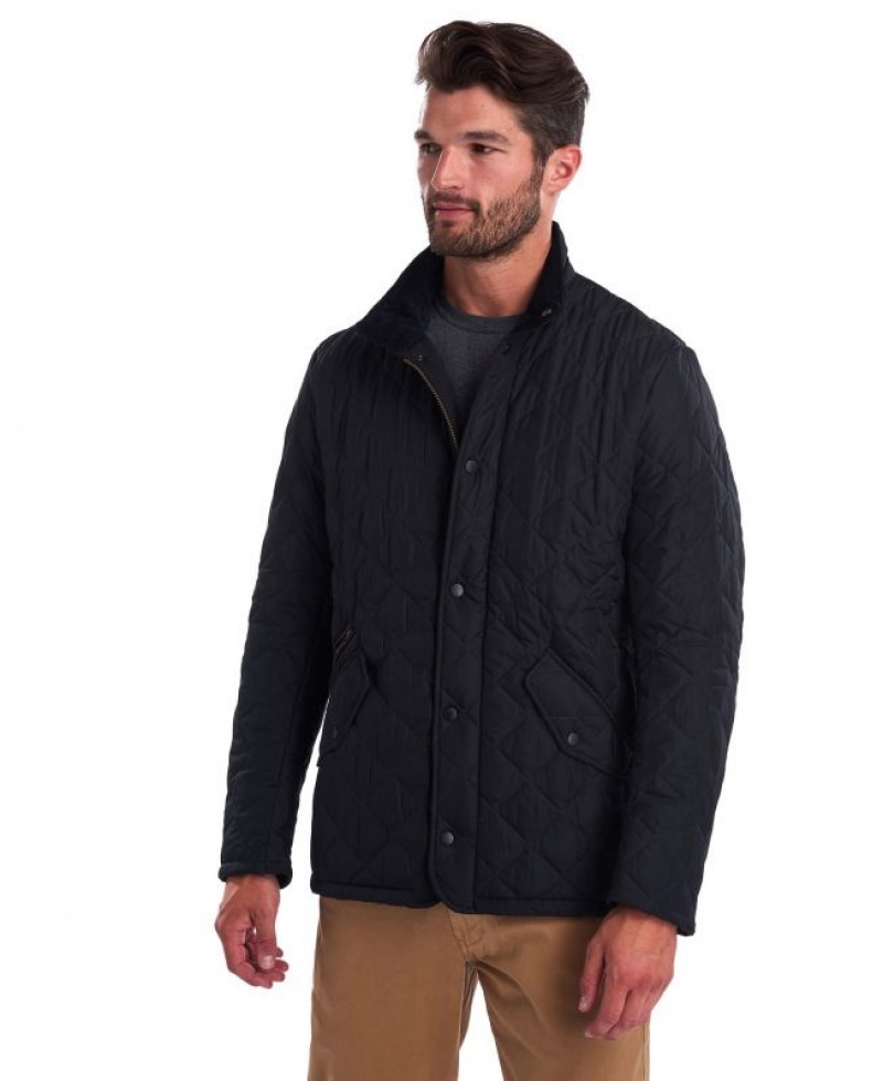 Navy Men Barbour Chelsea Sportsquilt Casual Jacket | US-9036MZAFY