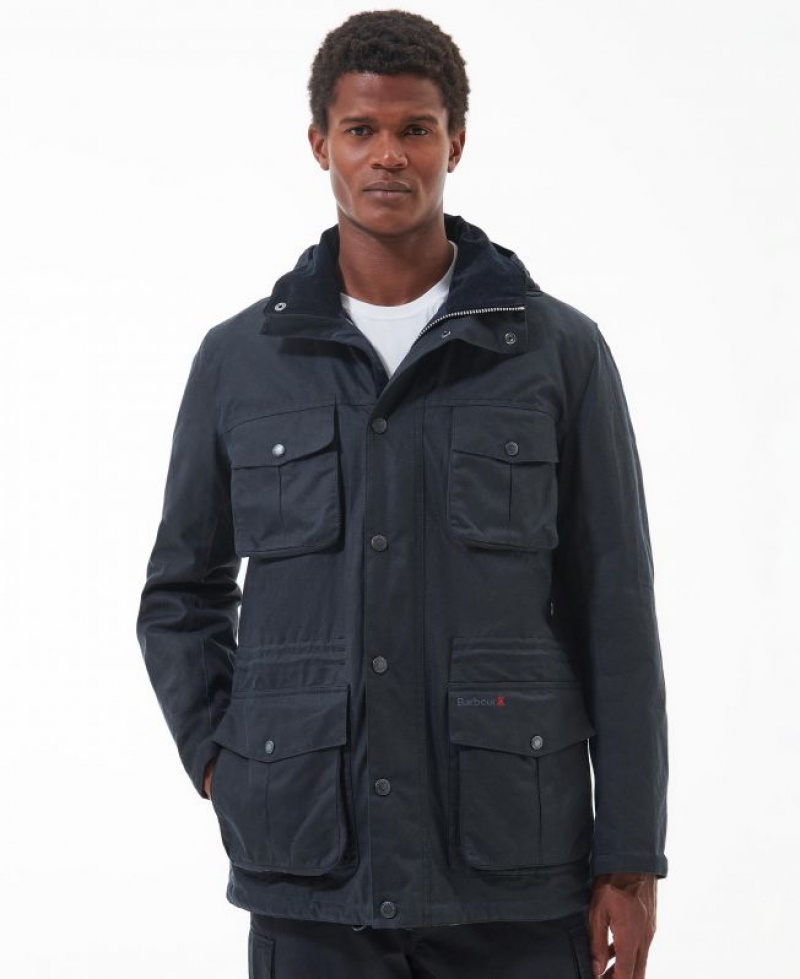 Navy Men Barbour Corbridge Hooded Waxed Jacket | US-6820TZFIU