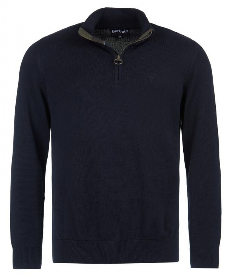 Navy Men Barbour Cotton Half Zip Sweater | US-8503AWKYH