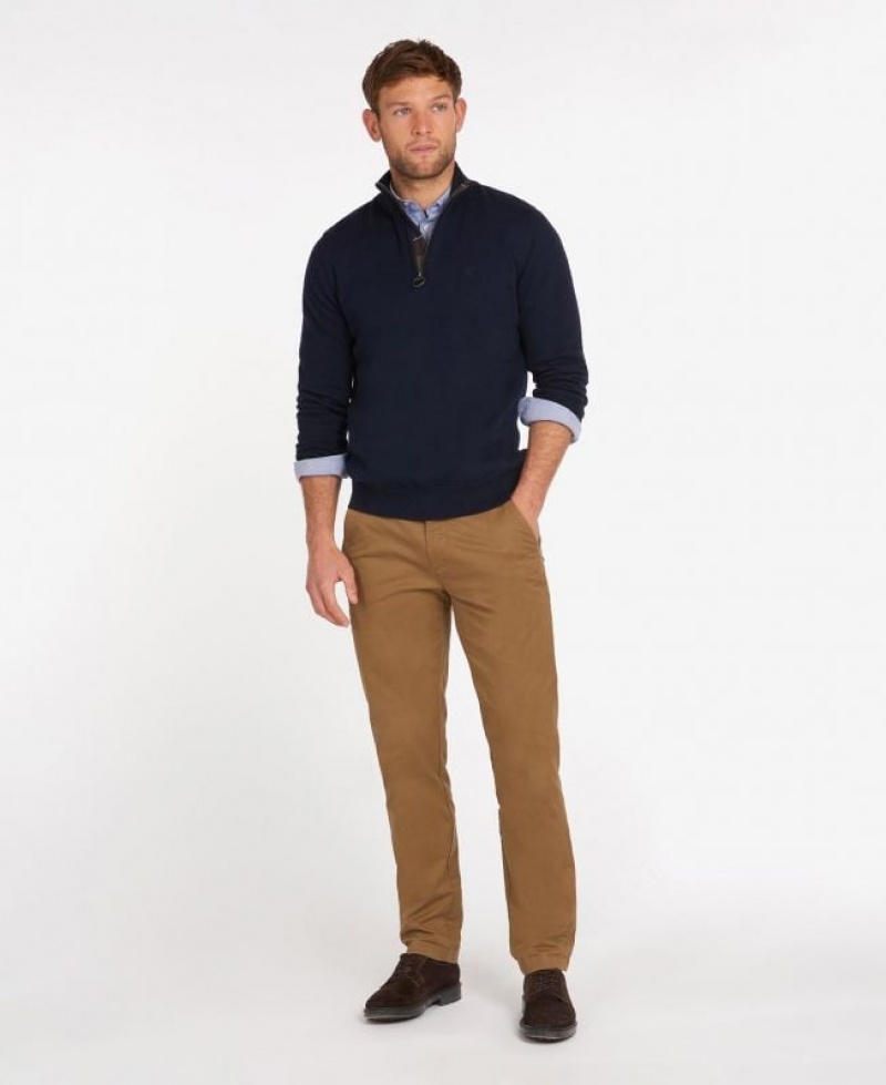 Navy Men Barbour Cotton Half Zip Sweater | US-8503AWKYH