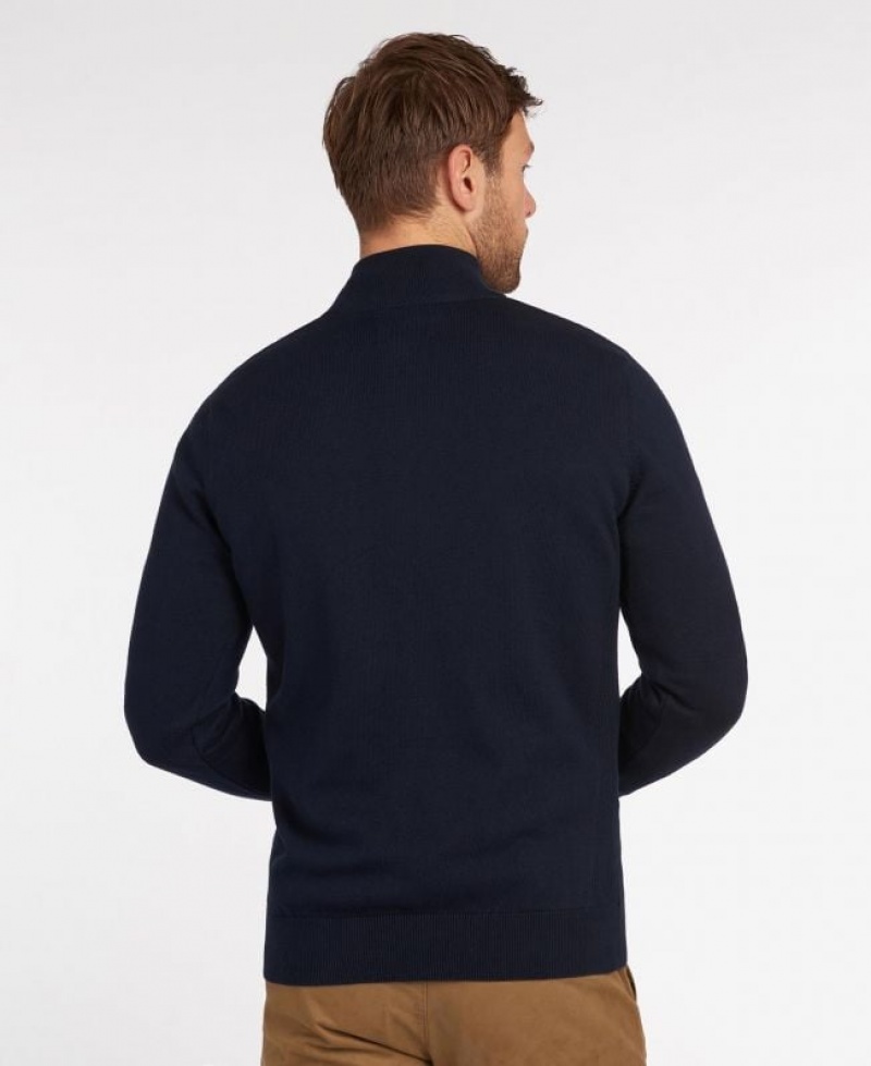 Navy Men Barbour Cotton Half Zip Sweater | US-8503AWKYH