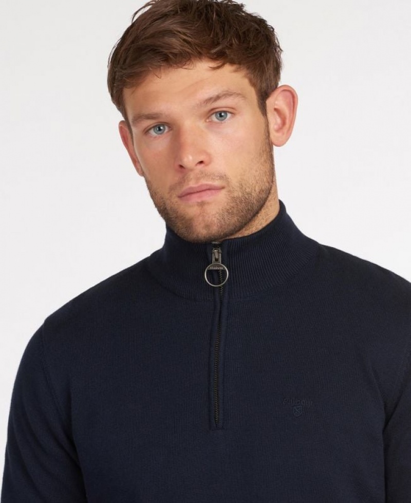 Navy Men Barbour Cotton Half Zip Sweater | US-8503AWKYH