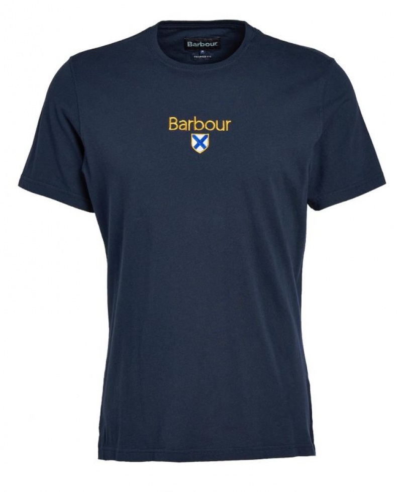 Navy Men Barbour Emblem T-Shirts | US-3902PFNVR