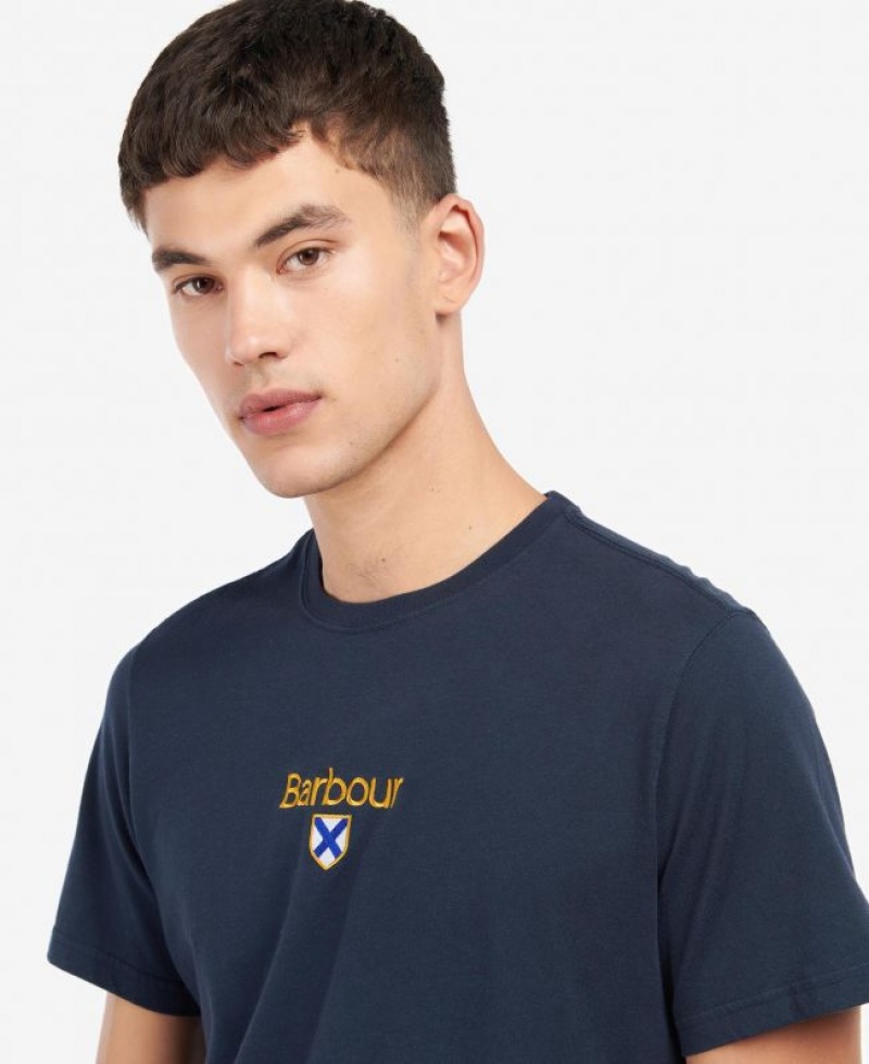 Navy Men Barbour Emblem T-Shirts | US-3902PFNVR