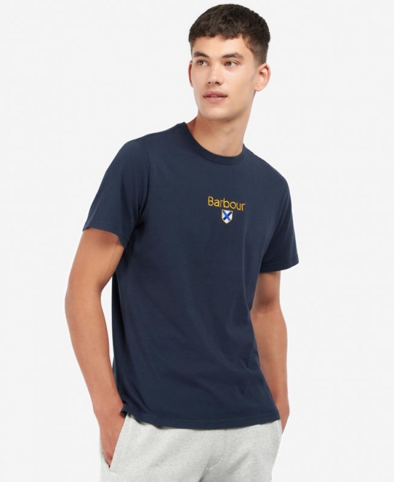 Navy Men Barbour Emblem T-Shirts | US-3902PFNVR