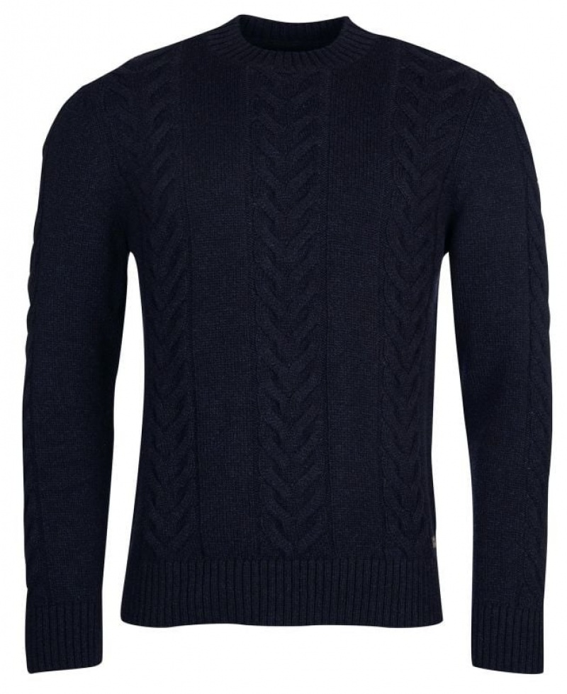 Navy Men Barbour Essential Cable Knit Sweater | US-6210ZLBQM