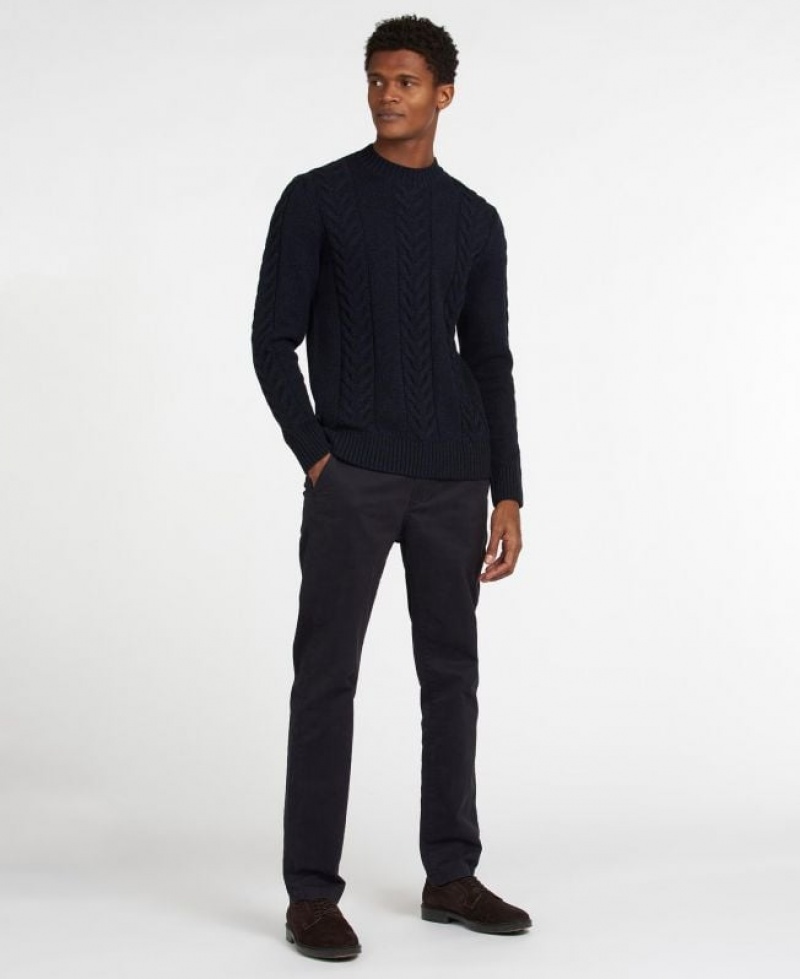 Navy Men Barbour Essential Cable Knit Sweater | US-6210ZLBQM