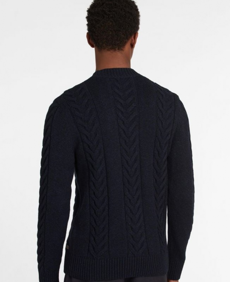 Navy Men Barbour Essential Cable Knit Sweater | US-6210ZLBQM