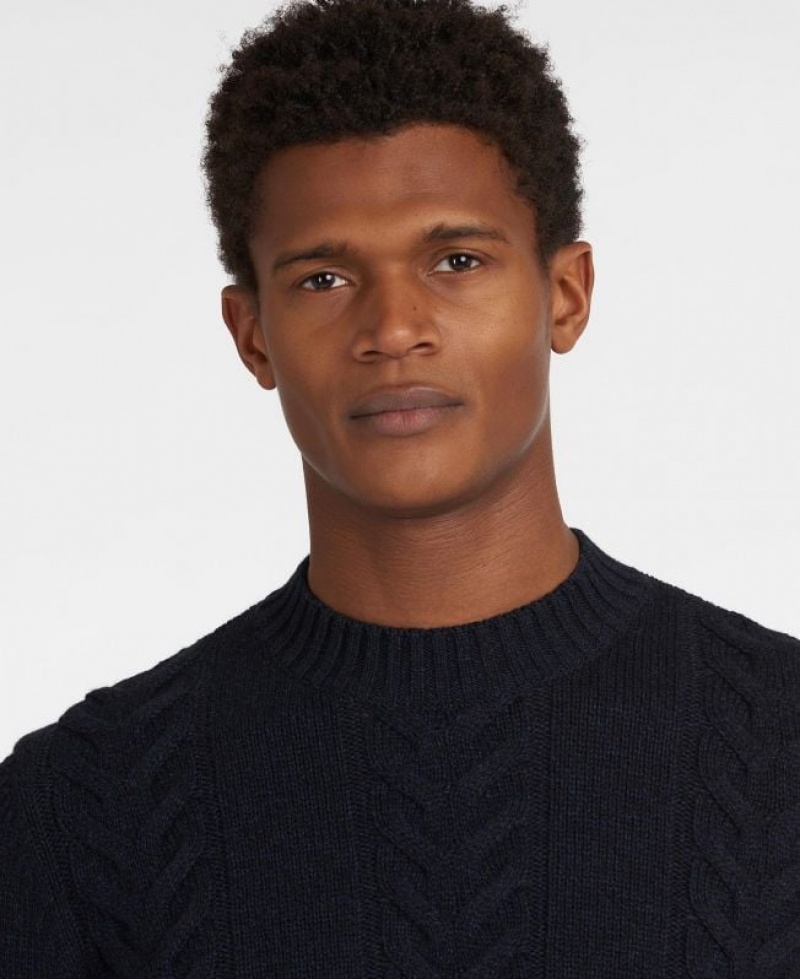 Navy Men Barbour Essential Cable Knit Sweater | US-6210ZLBQM