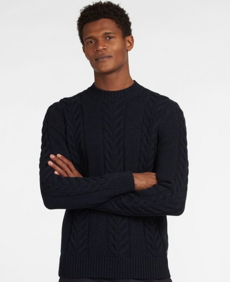 Navy Men Barbour Essential Cable Knit Sweater | US-6210ZLBQM