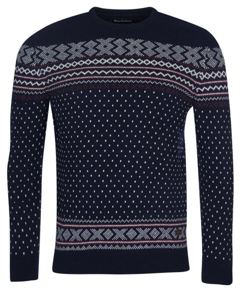 Navy Men Barbour Essential Fair Isle Crew Sweater | US-0318FKTZP