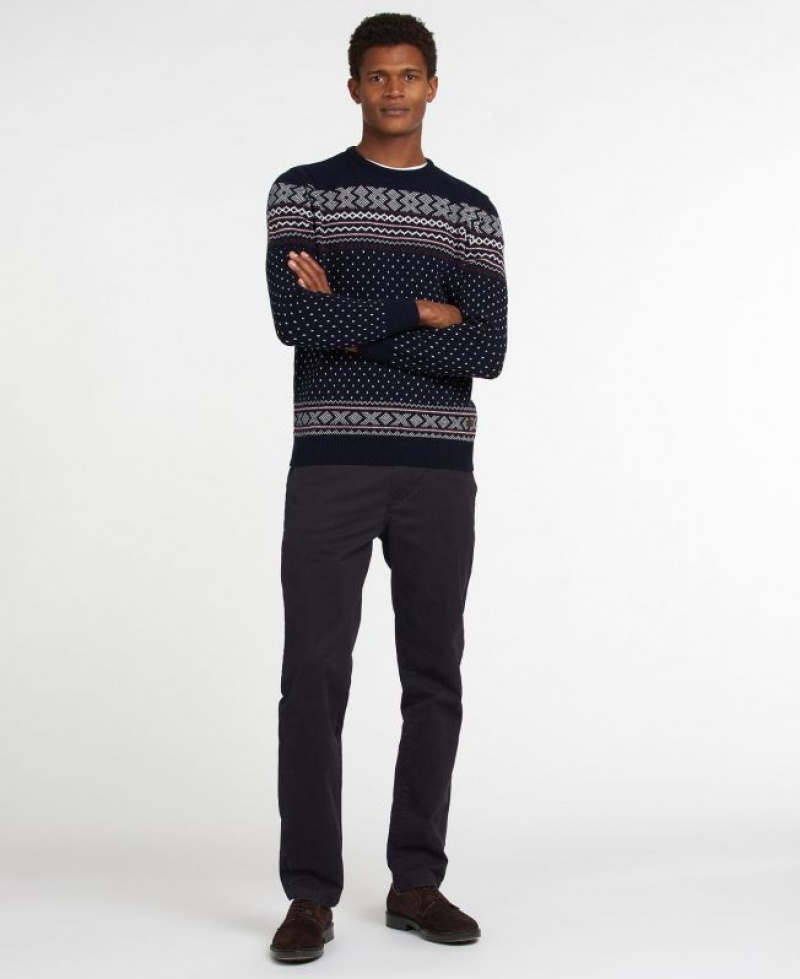 Navy Men Barbour Essential Fair Isle Crew Sweater | US-0318FKTZP