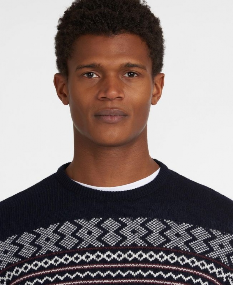 Navy Men Barbour Essential Fair Isle Crew Sweater | US-0318FKTZP