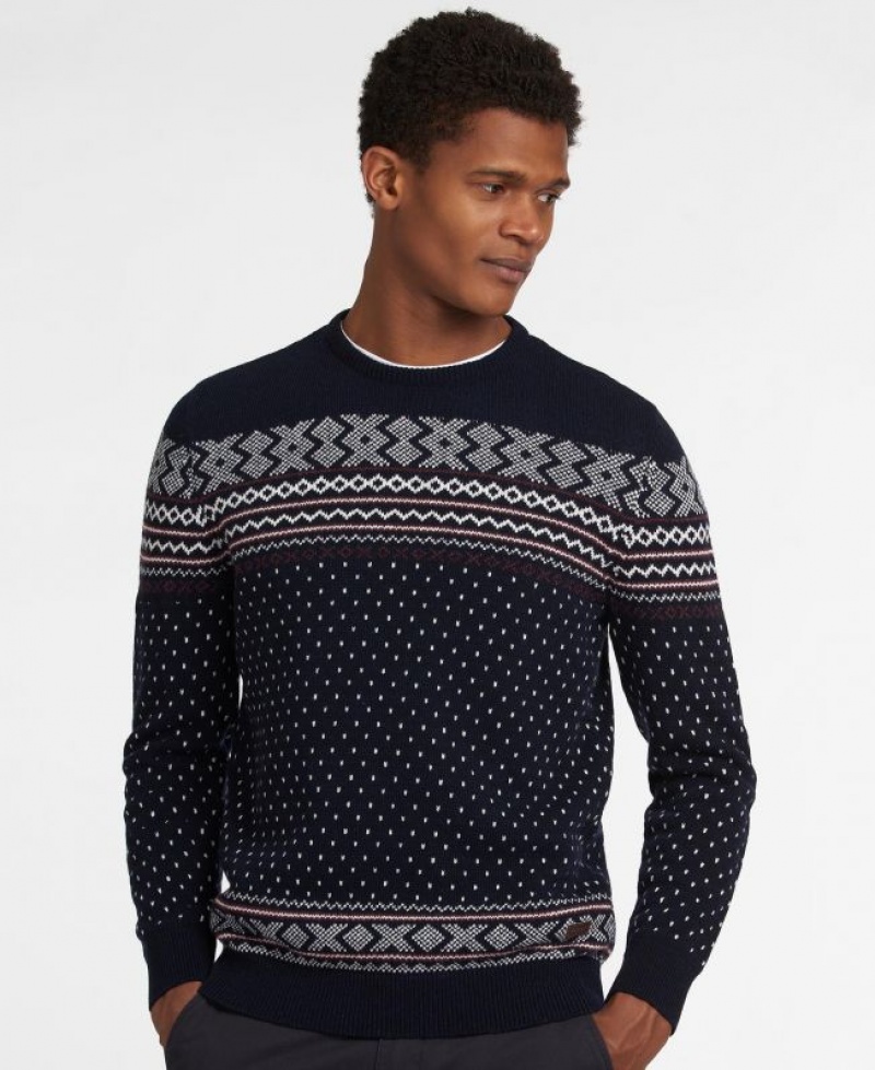 Navy Men Barbour Essential Fair Isle Crew Sweater | US-0318FKTZP