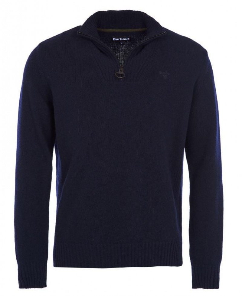 Navy Men Barbour Essential Lambswool Half Zip Sweater | US-9523MYFUZ