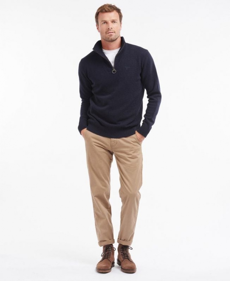 Navy Men Barbour Essential Lambswool Half Zip Sweater | US-9523MYFUZ