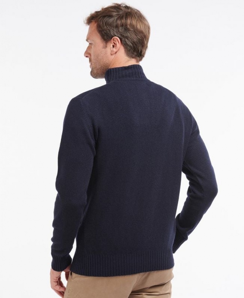 Navy Men Barbour Essential Lambswool Half Zip Sweater | US-9523MYFUZ