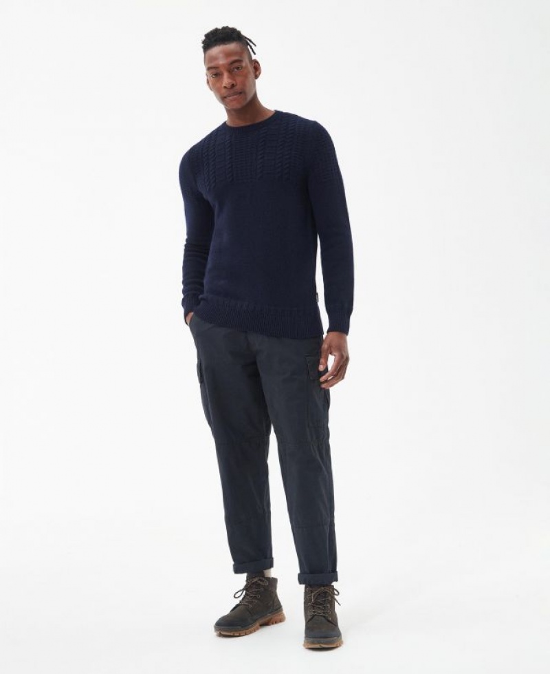 Navy Men Barbour Foremast Knitted Crew Neck Sweater | US-8502ZKJIQ