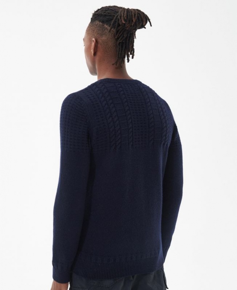 Navy Men Barbour Foremast Knitted Crew Neck Sweater | US-8502ZKJIQ