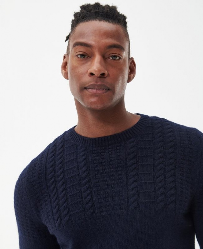 Navy Men Barbour Foremast Knitted Crew Neck Sweater | US-8502ZKJIQ