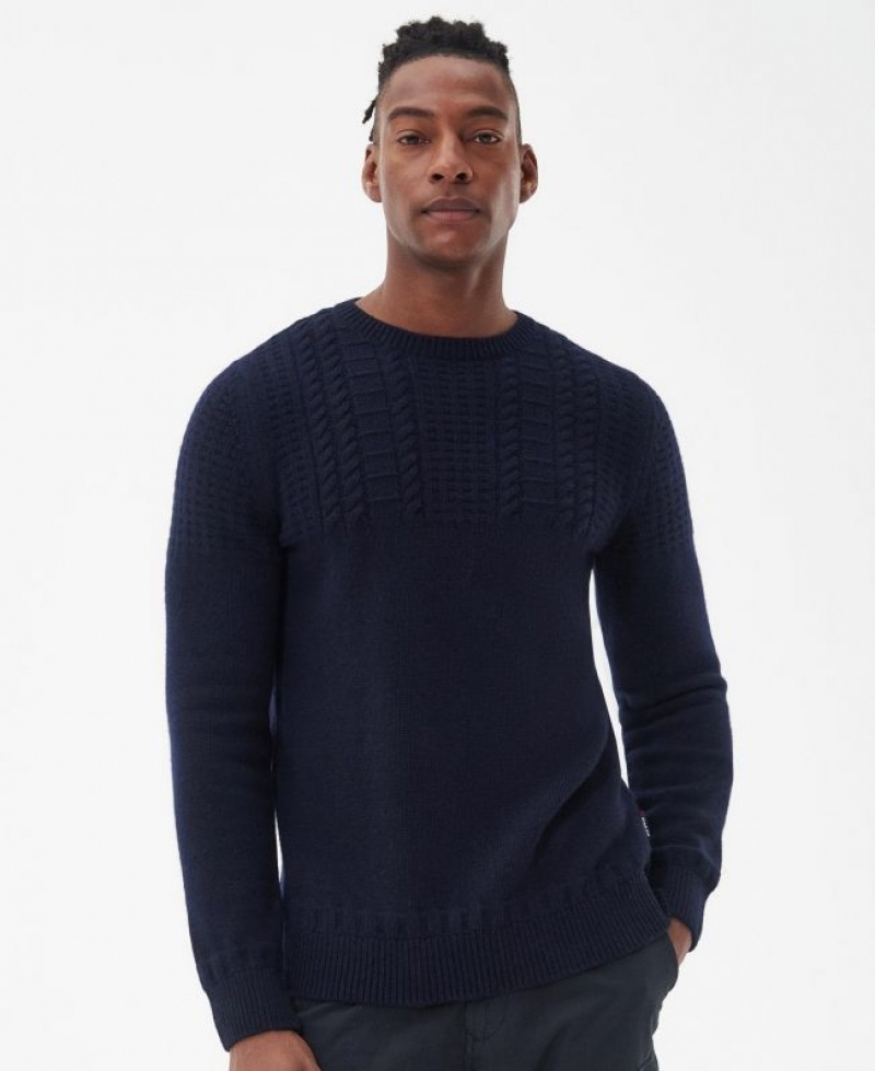 Navy Men Barbour Foremast Knitted Crew Neck Sweater | US-8502ZKJIQ