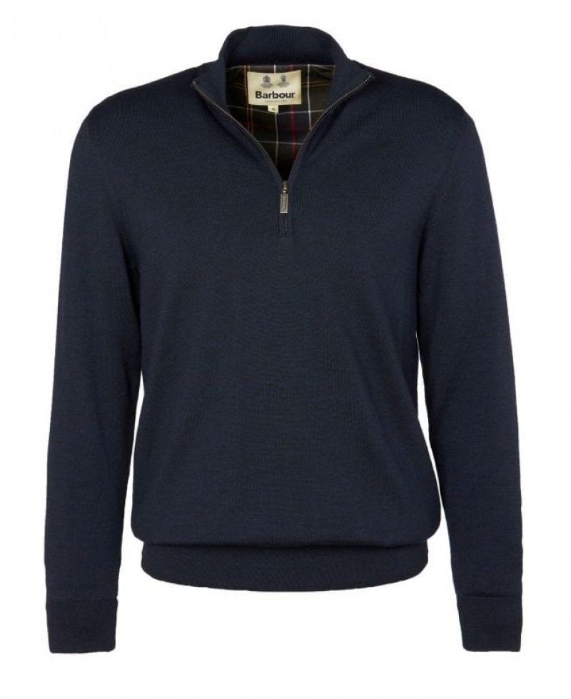 Navy Men Barbour Gamlan Half Zip Sweater | US-4682KSQCA