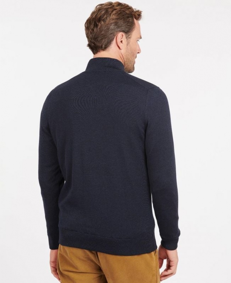 Navy Men Barbour Gamlan Half Zip Sweater | US-4682KSQCA