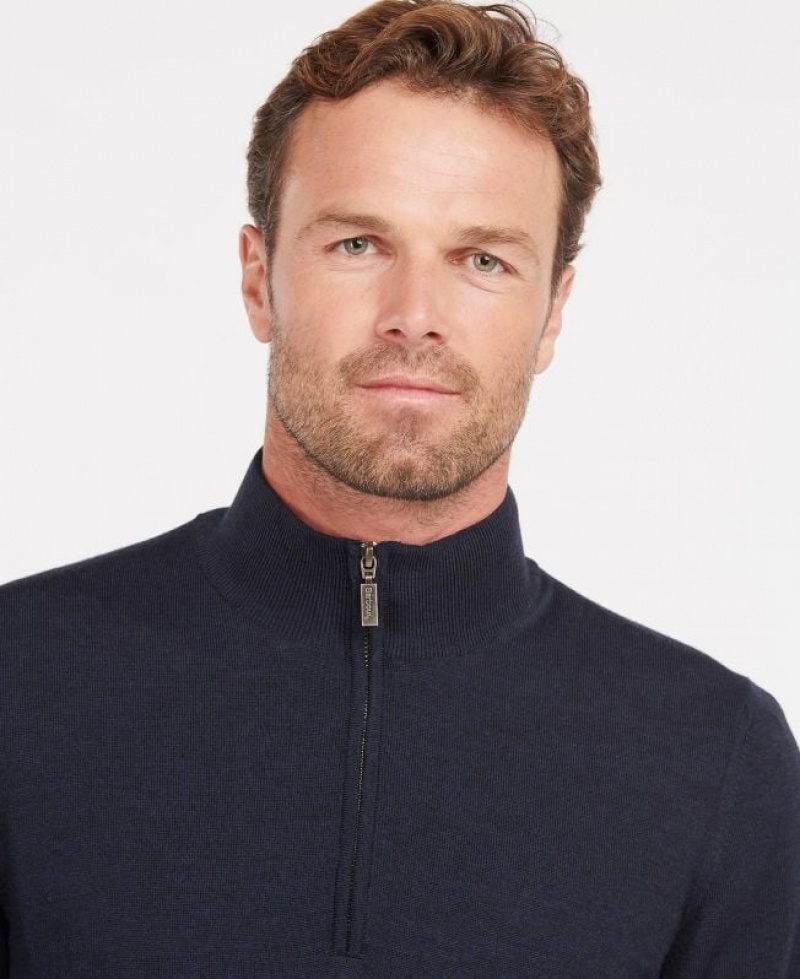 Navy Men Barbour Gamlan Half Zip Sweater | US-4682KSQCA