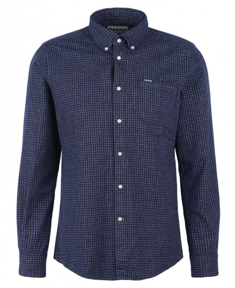 Navy Men Barbour Geston Tailored Shirts | US-6034CQMHG