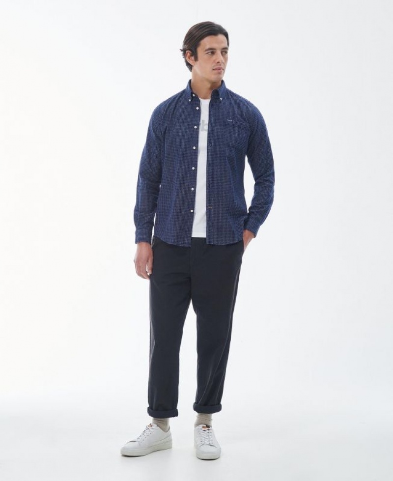 Navy Men Barbour Geston Tailored Shirts | US-6034CQMHG