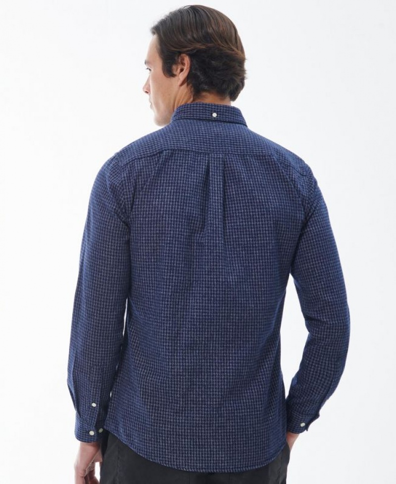 Navy Men Barbour Geston Tailored Shirts | US-6034CQMHG